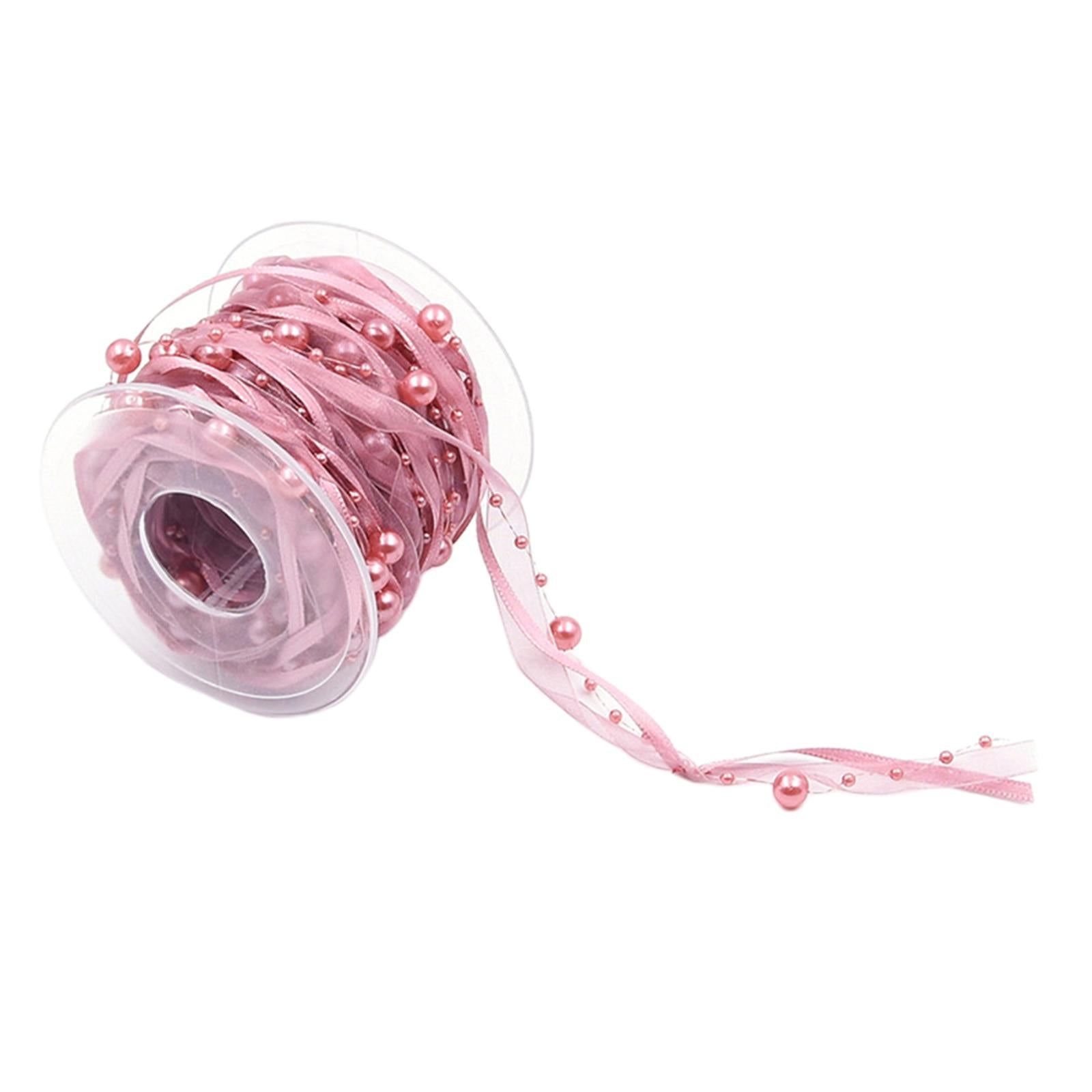 Bead Ribbon Chiffon Wrap Roll Applique Beaded for Clothing Sewing Party rose pink
