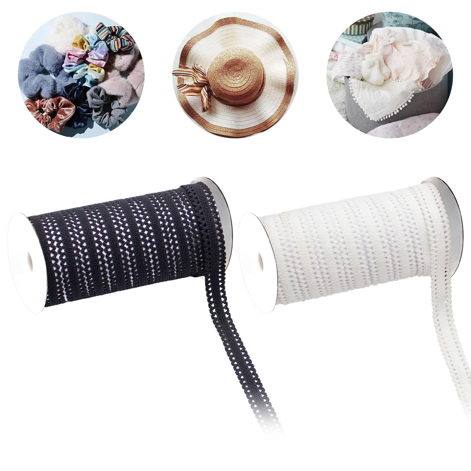 Lace Bias Tape 1 Roll 10 Yard Polyester String for Lingerie Hair Tie Couch Black