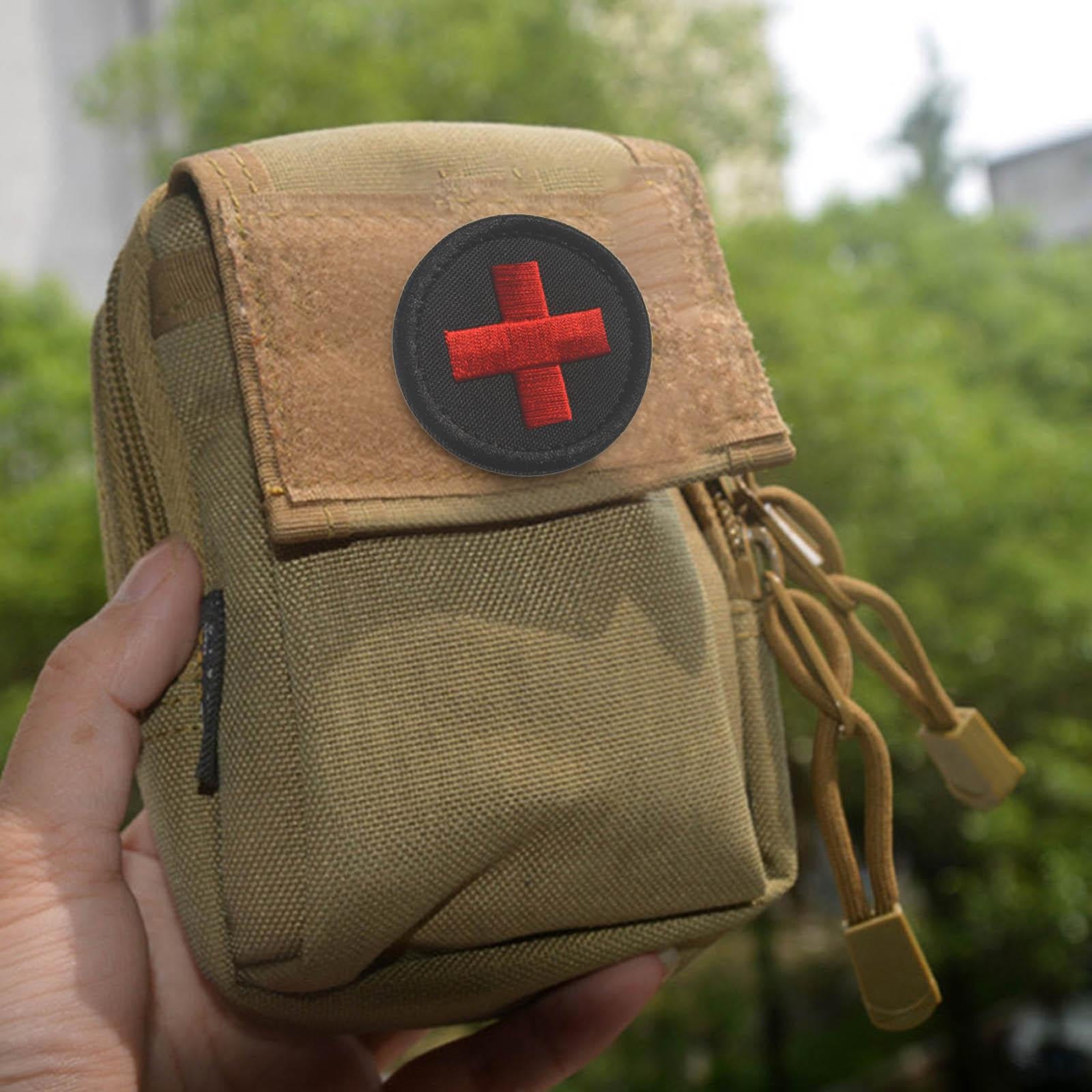 Red Cross Patch Nurse Durable Fastener for Mountaineering Fishing Hunting Black