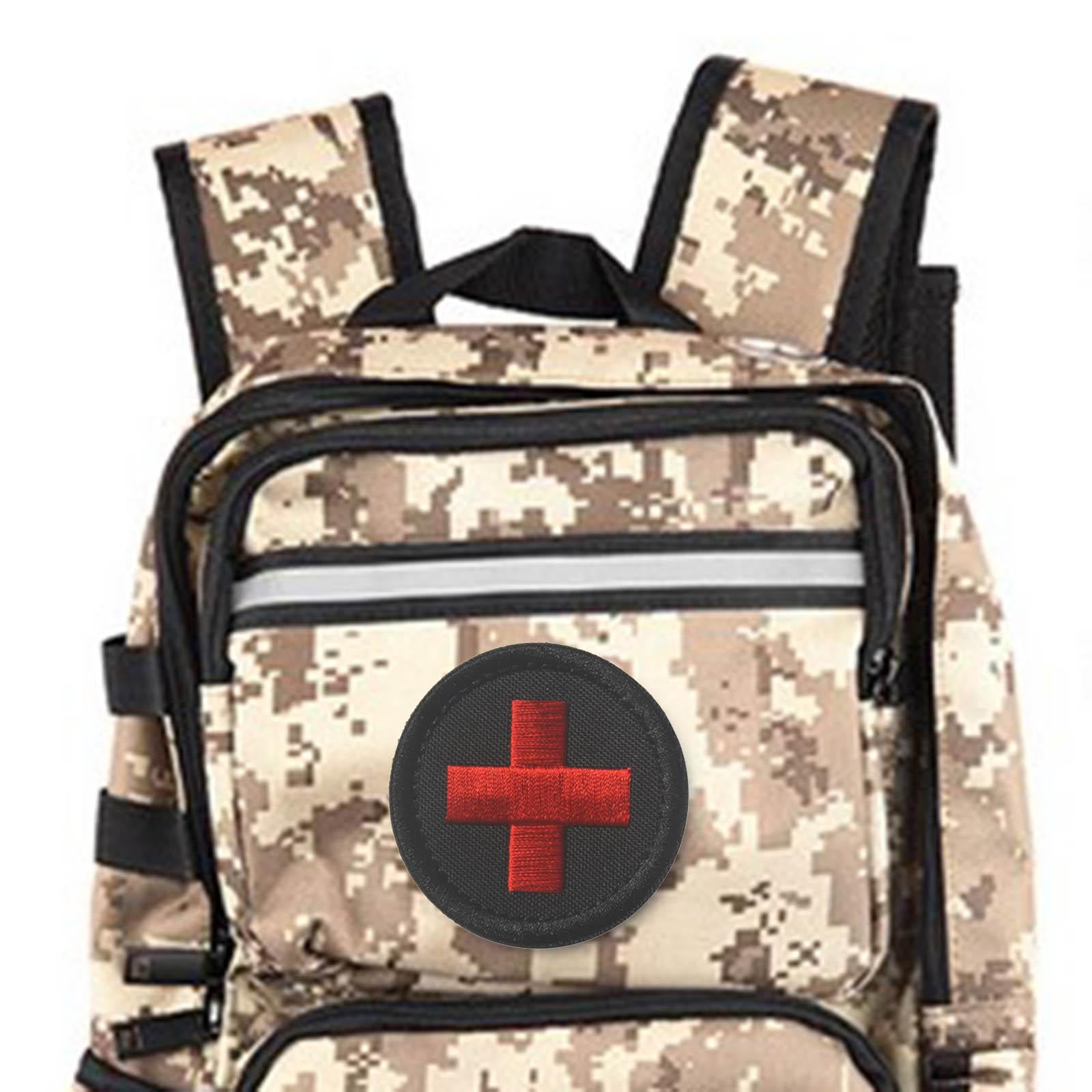 Red Cross Patch Nurse Durable Fastener for Mountaineering Fishing Hunting Black