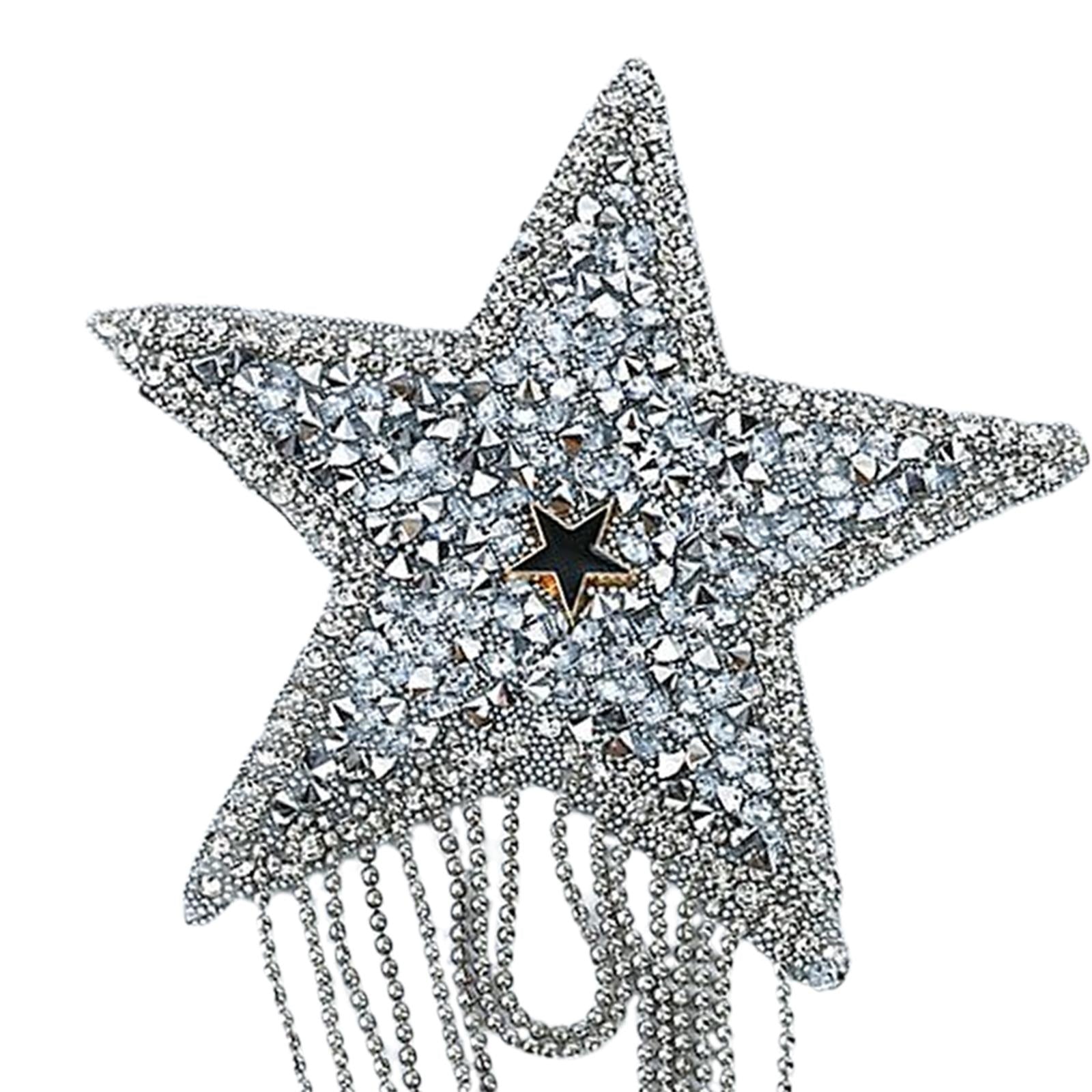 Embroidery Patches Sew On Tassel Pentagram Appliques for Hats Silver