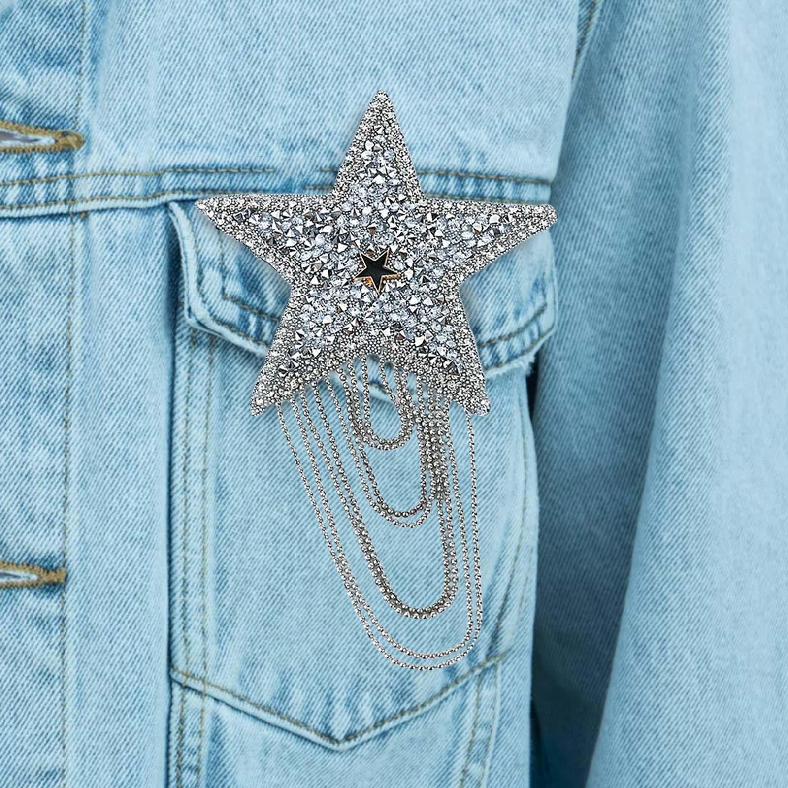 Embroidery Patches Sew On Tassel Pentagram Appliques for Hats Silver