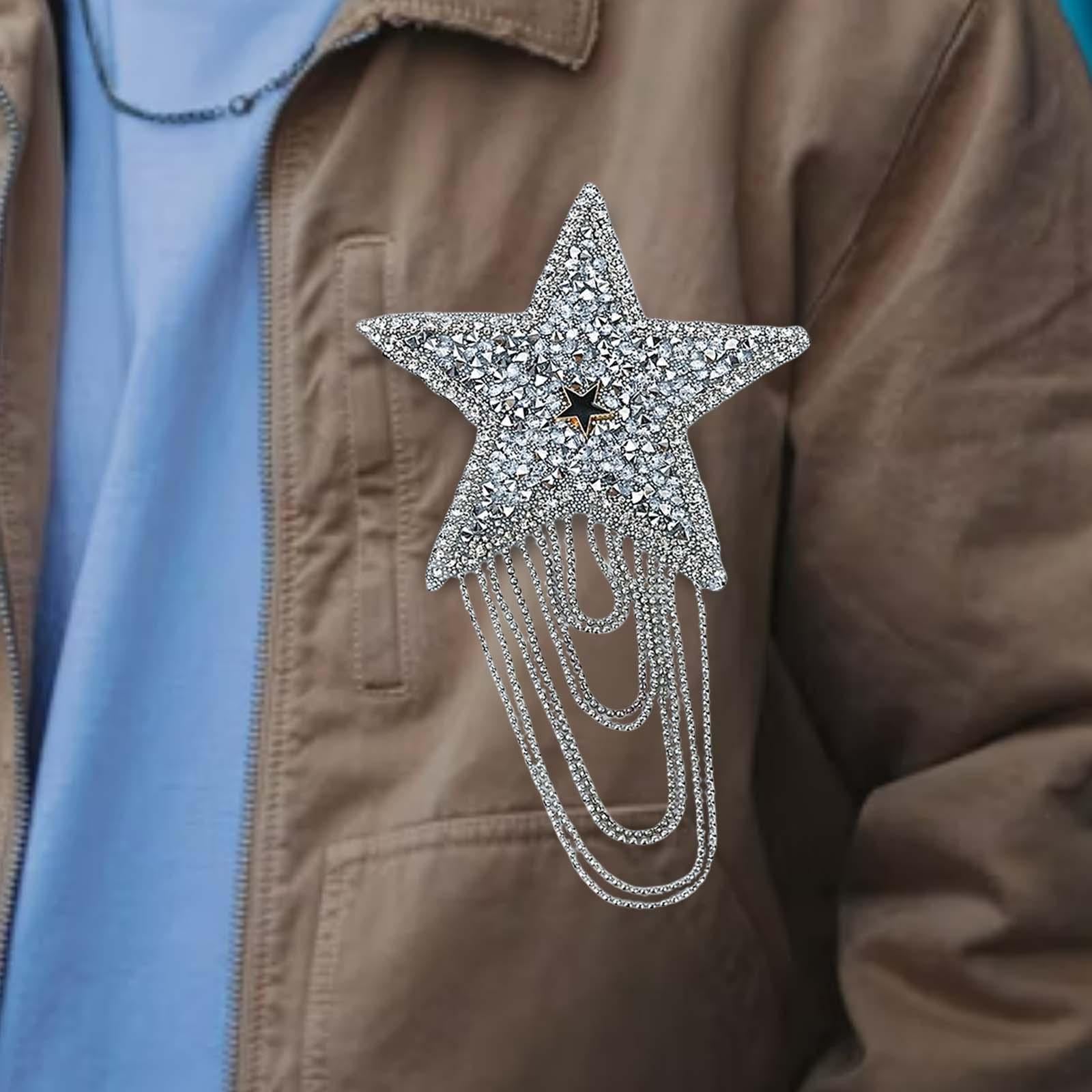 Embroidery Patches Sew On Tassel Pentagram Appliques for Hats Silver