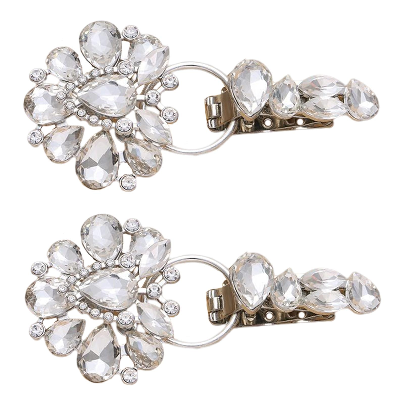 Luxury Metal Alloy Rhinestones Duckbill Button Fur Suede Coat Accessory Silver