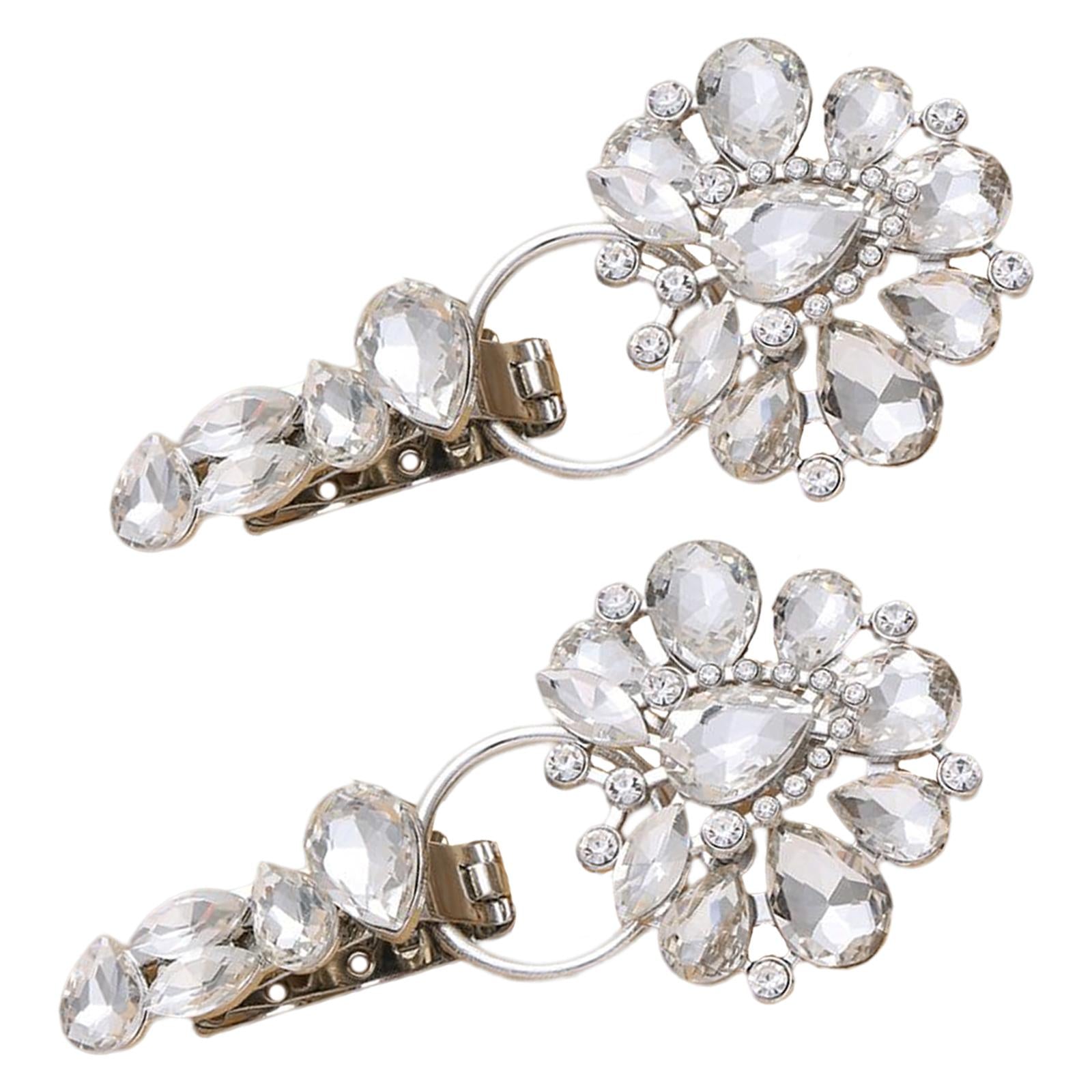 Luxury Metal Alloy Rhinestones Duckbill Button Fur Suede Coat Accessory Silver
