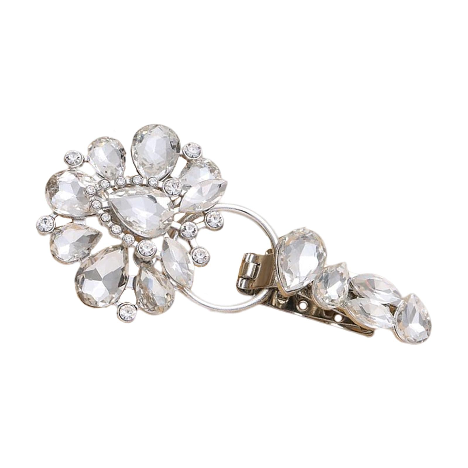 Luxury Metal Alloy Rhinestones Duckbill Button Fur Suede Coat Accessory Silver