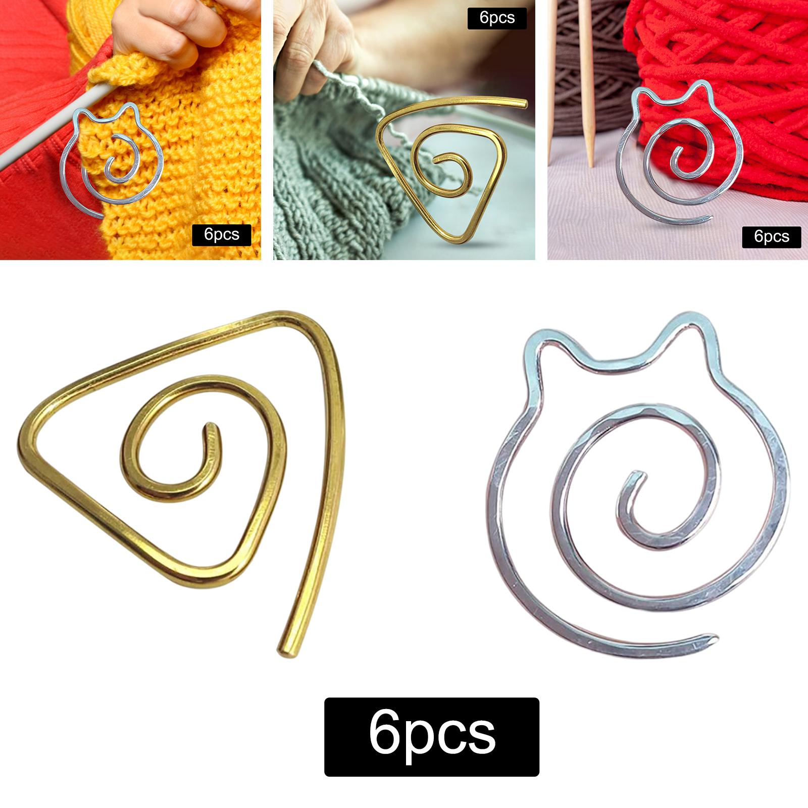 6X Needle Spiral Cable Needle for Knitting Bent Tapestry Silver Cat