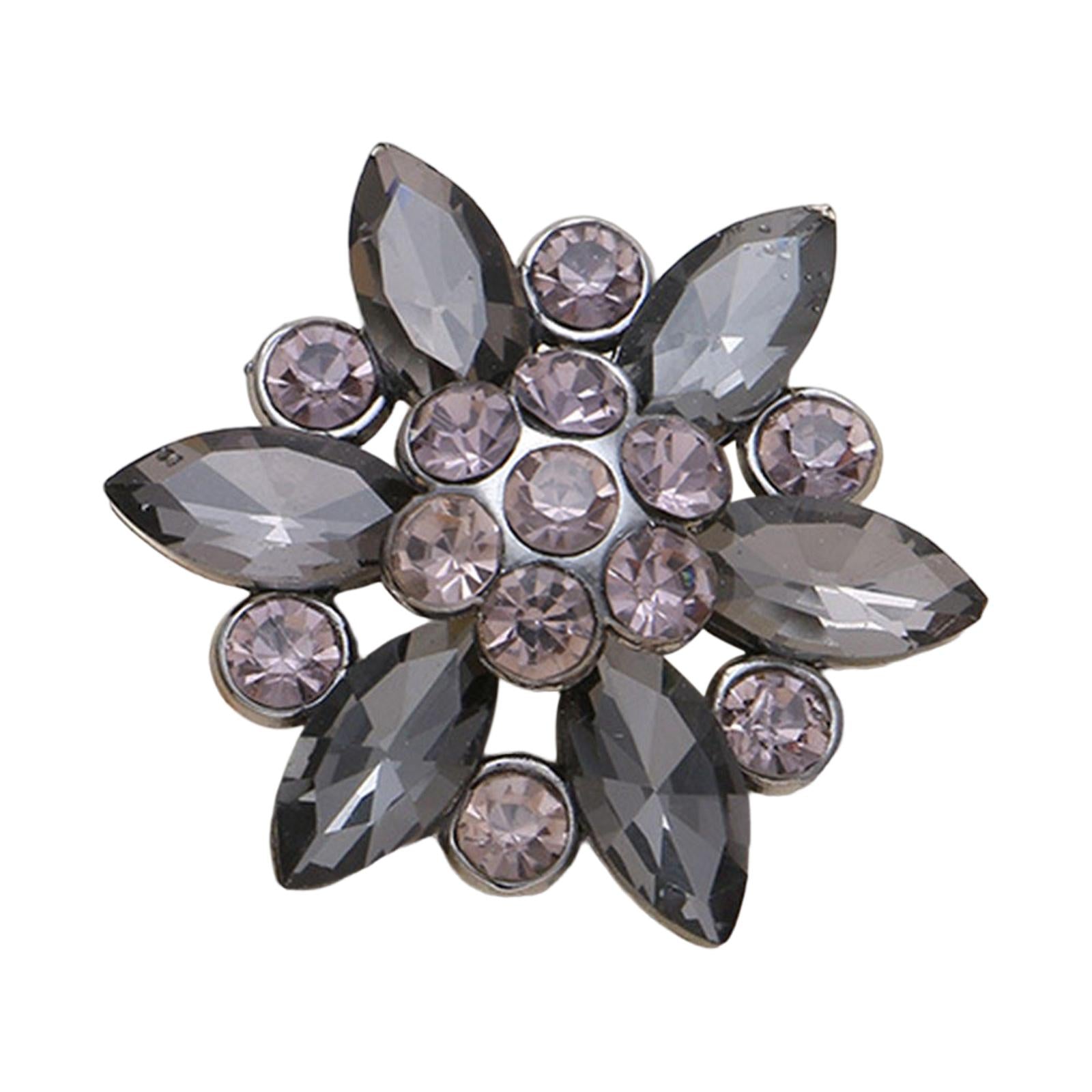 4Pcs Bling Fashion Rhinestone Buttons Flower Decorative Embellishment Black