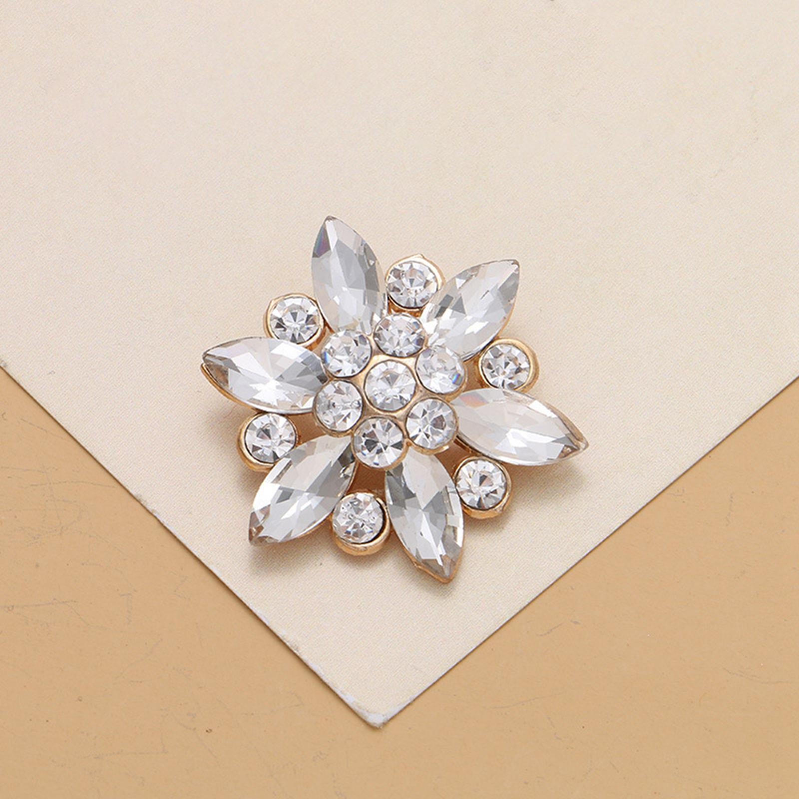 4Pcs Bling Fashion Rhinestone Buttons Flower Decorative Embellishment Gold