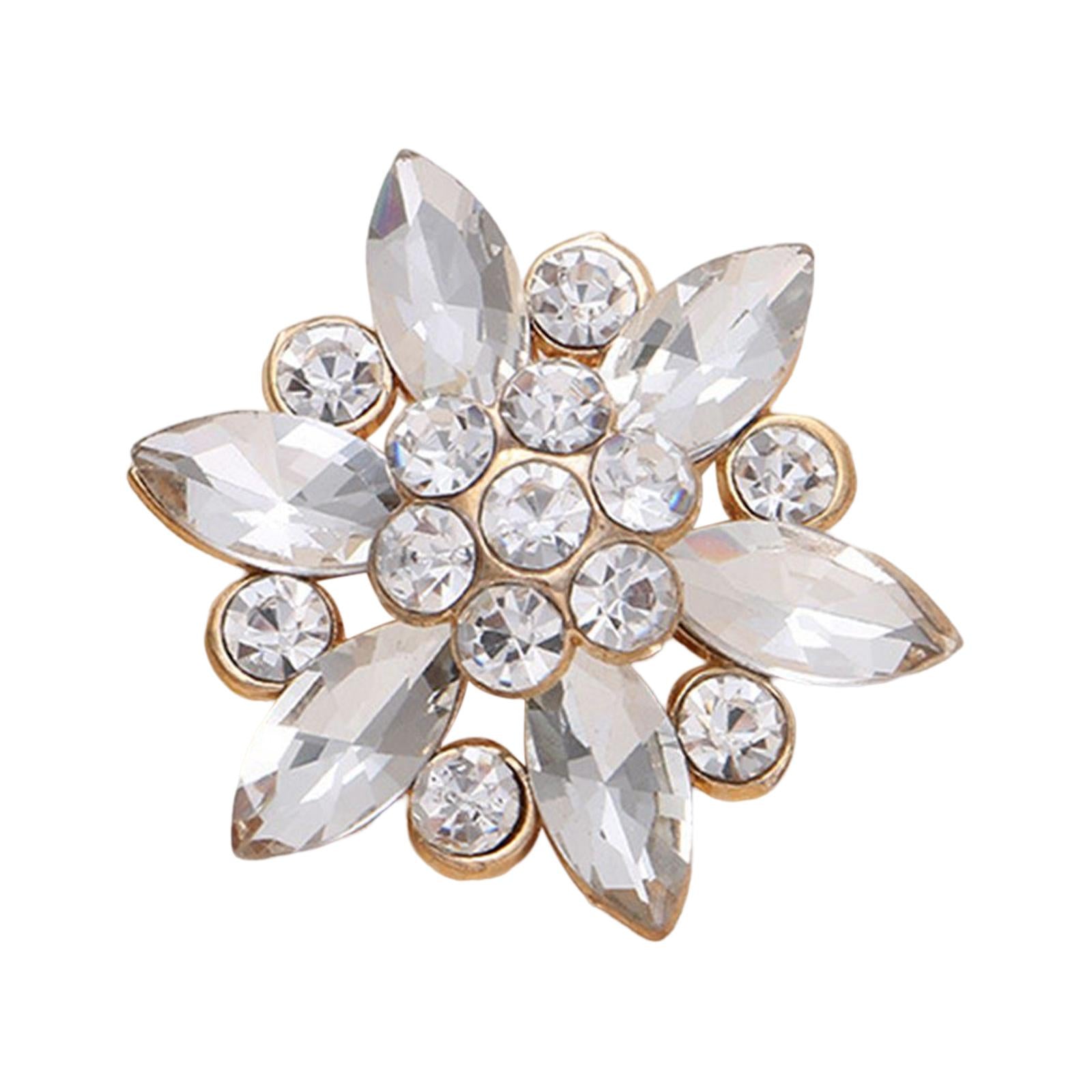 4Pcs Bling Fashion Rhinestone Buttons Flower Decorative Embellishment Gold