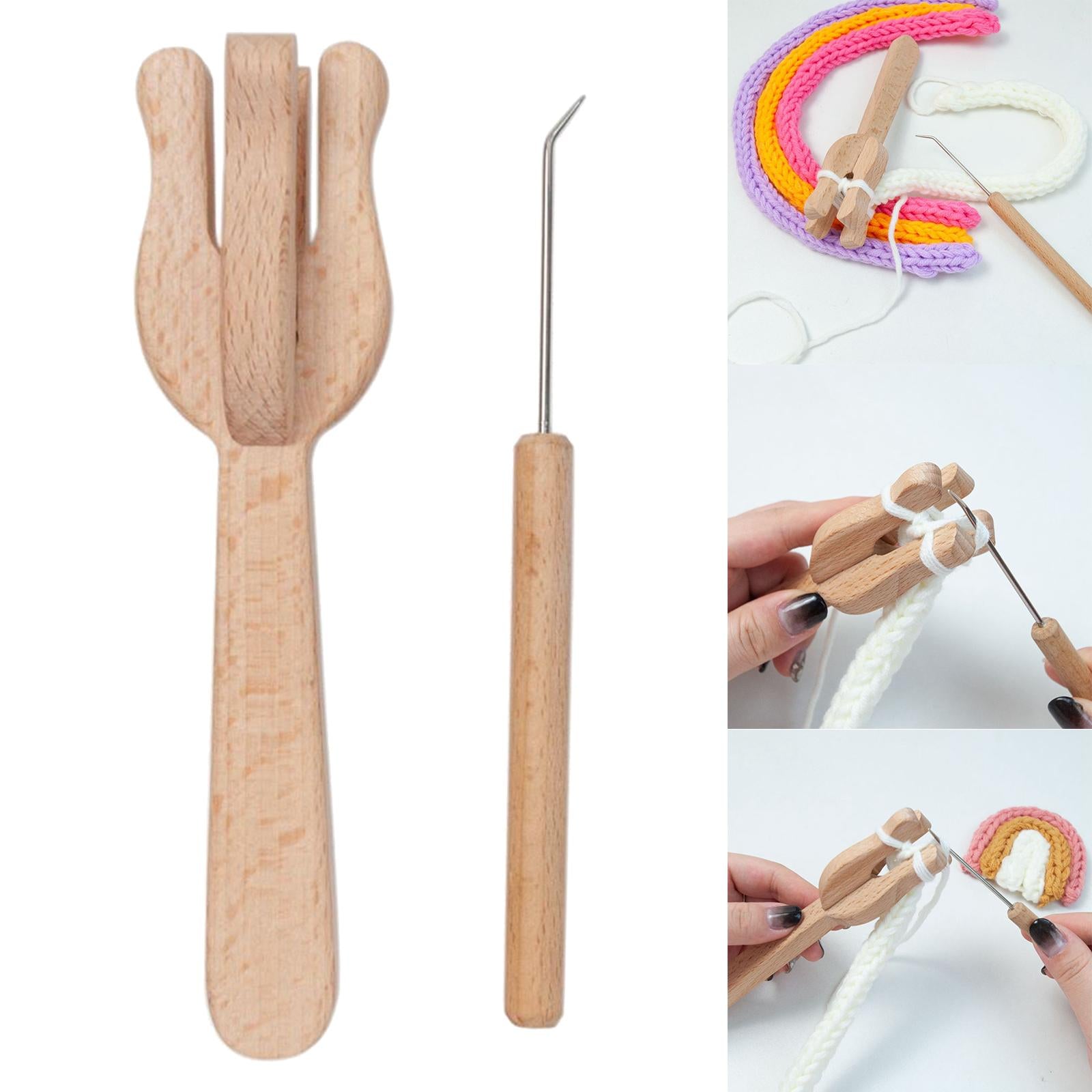 Knitting Tool Wood Fork Shape Hand Loom Craft Multifunctional Weaving Tool