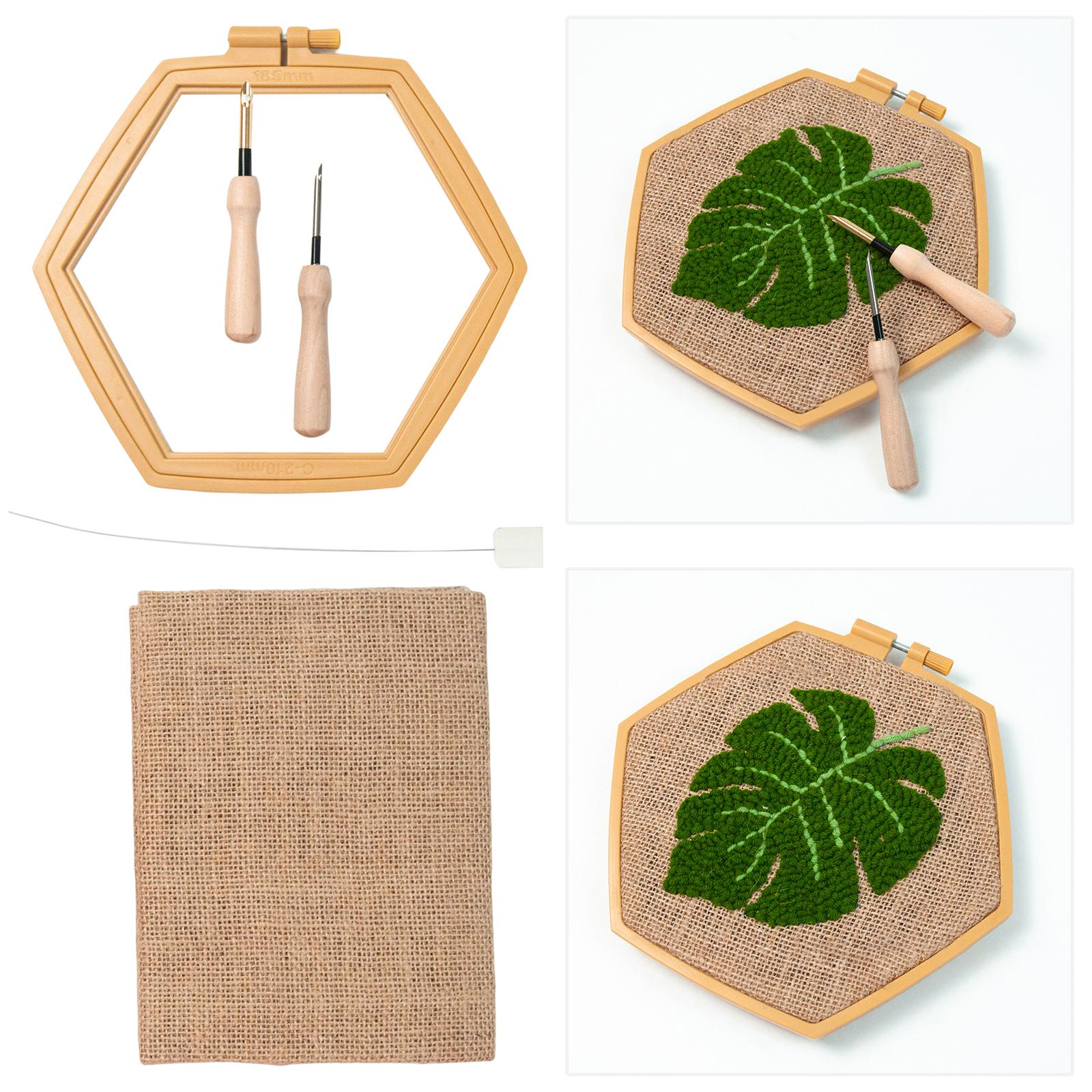 Hexagonal Punch Needle Embroidery Kits Wooden Handle for Starter Kids Adults