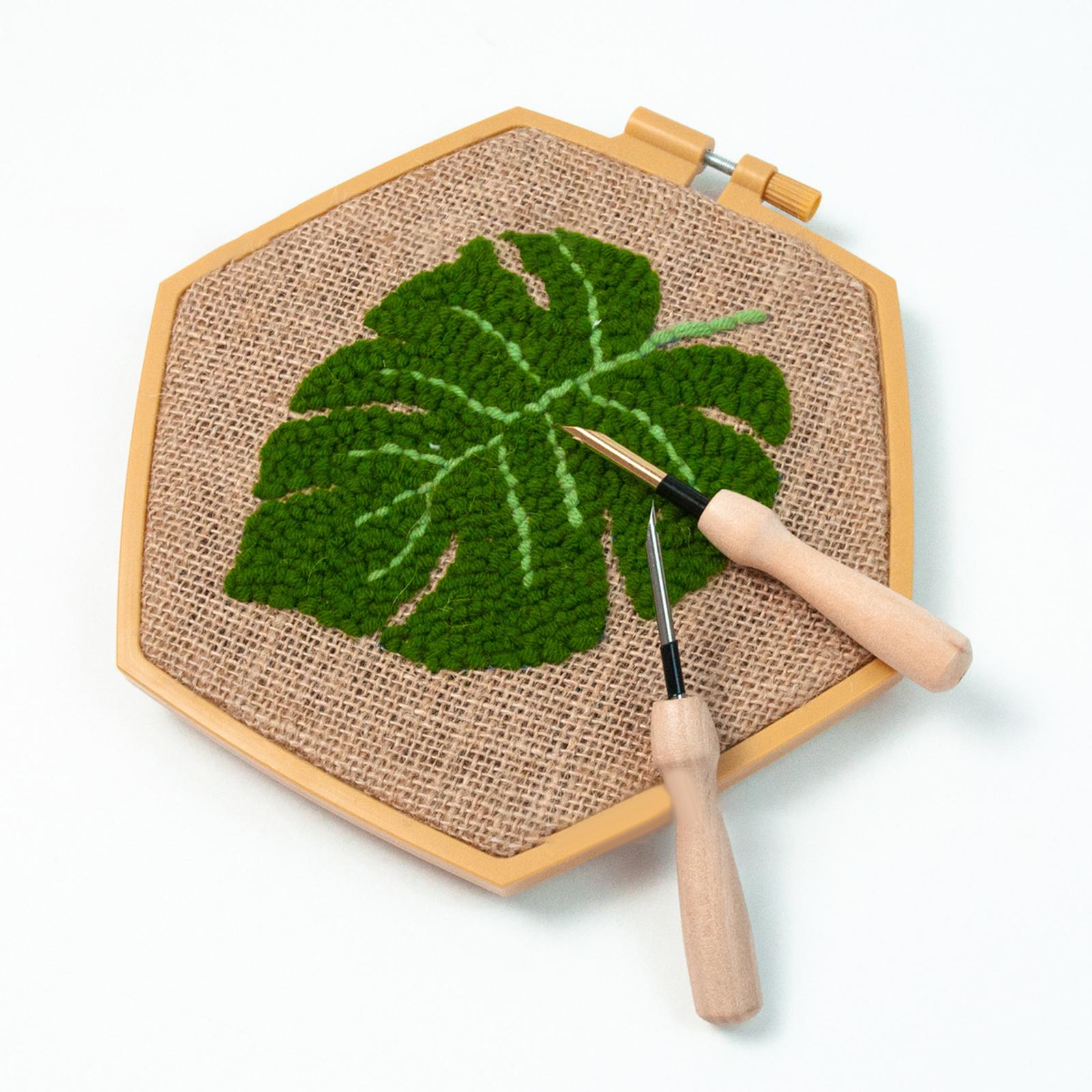 Hexagonal Punch Needle Embroidery Kits Wooden Handle for Starter Kids Adults