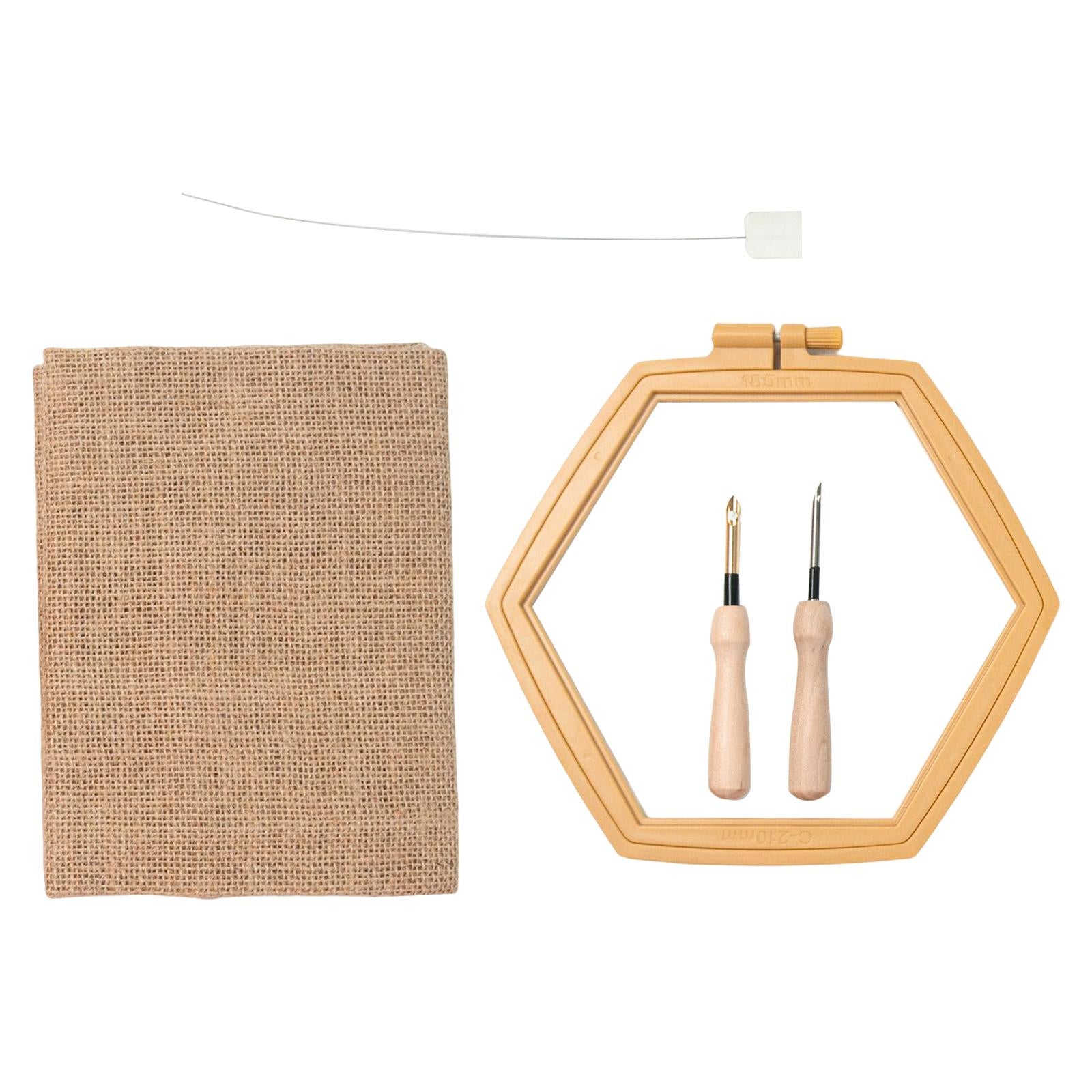 Hexagonal Punch Needle Embroidery Kits Wooden Handle for Starter Kids Adults