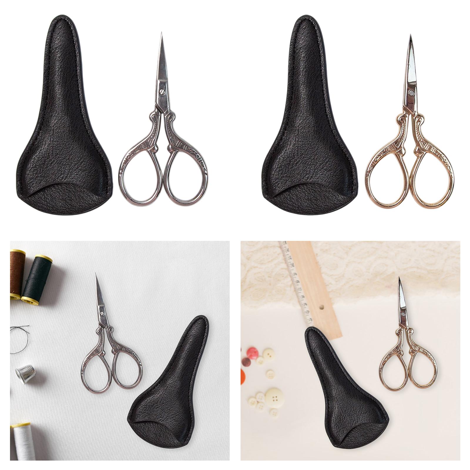 Embroidery Scissors with PU Leather Cover for Quilting Crafts Needlework Silver