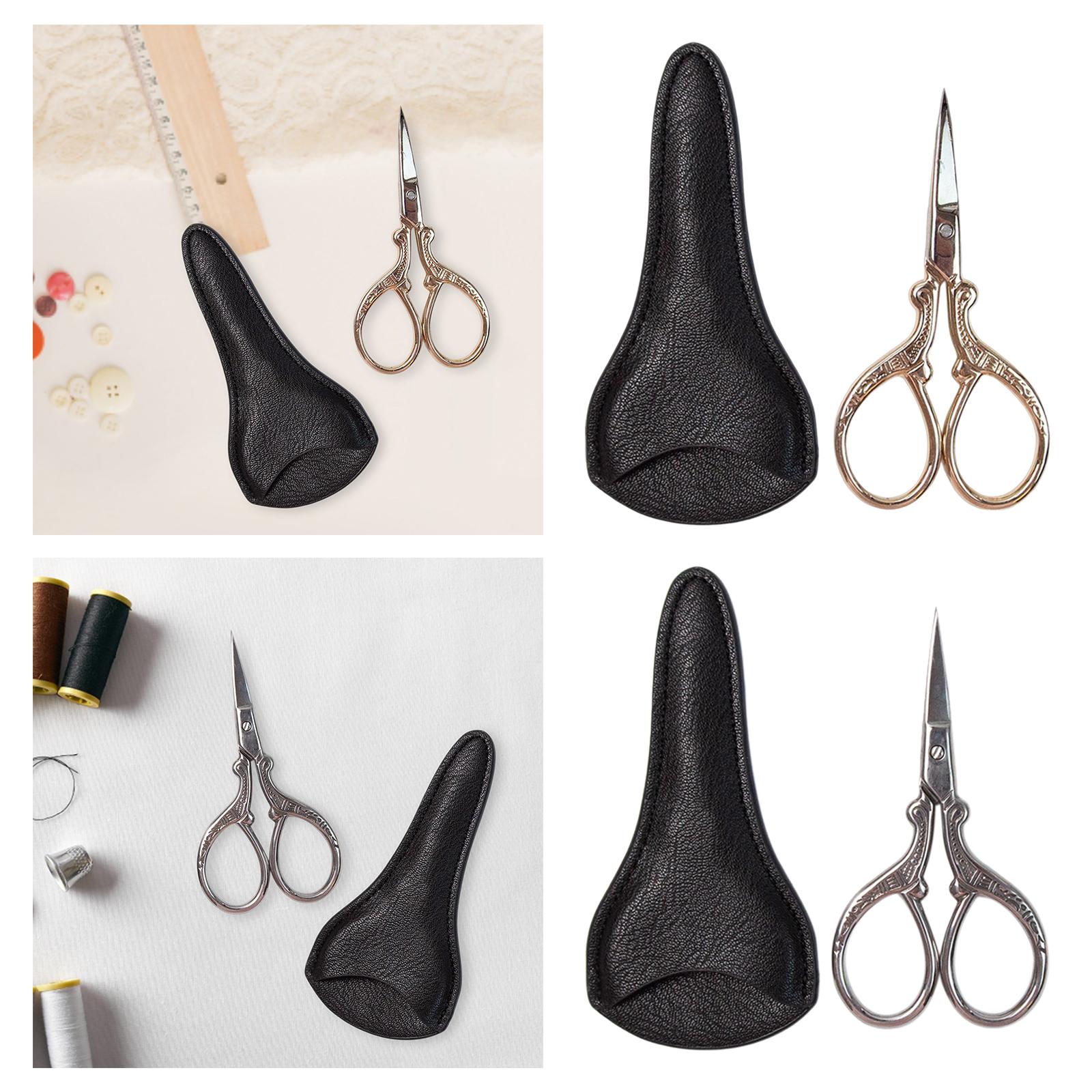 Embroidery Scissors with PU Leather Cover for Quilting Crafts Needlework Silver