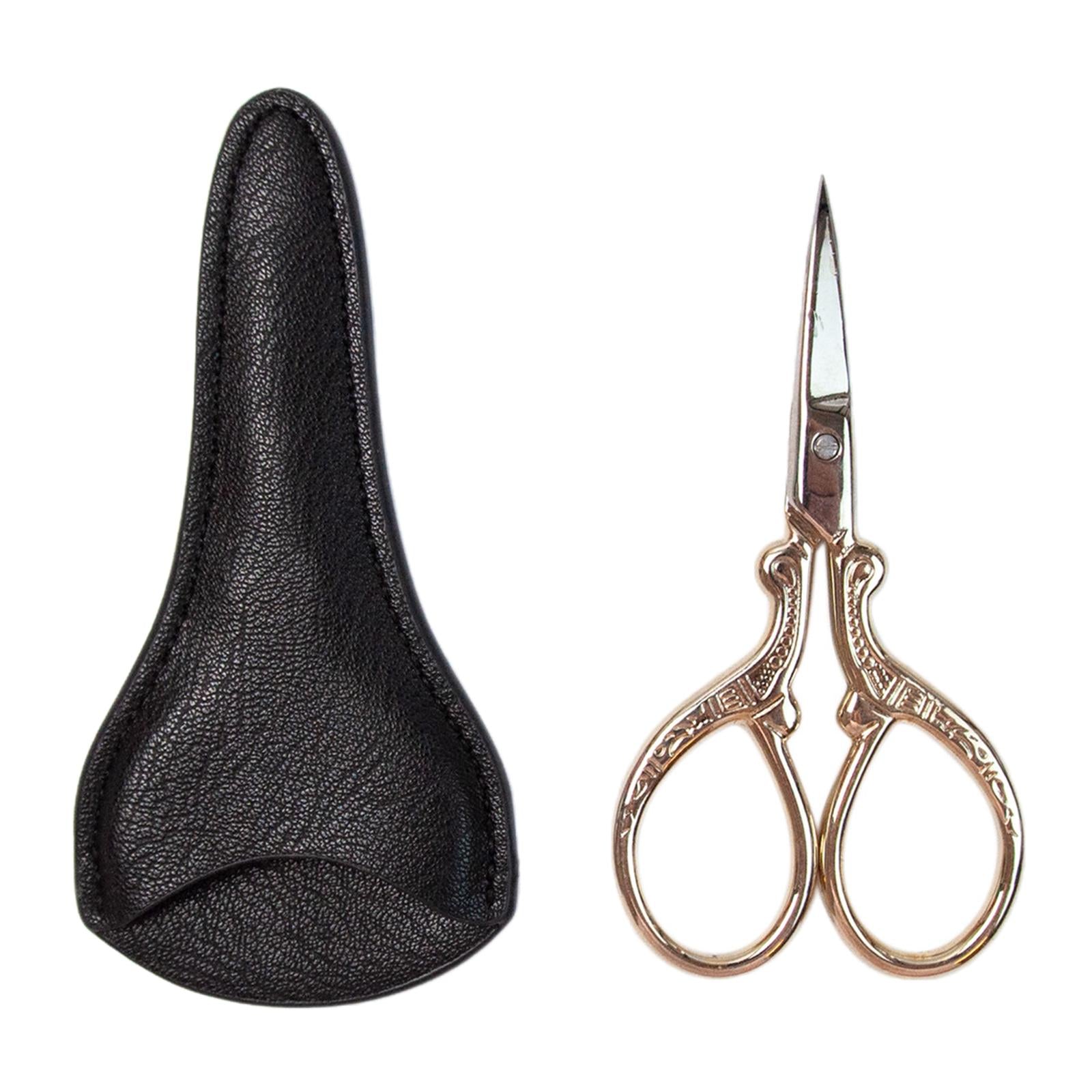 Embroidery Scissors with PU Leather Cover for Quilting Crafts Needlework Golden