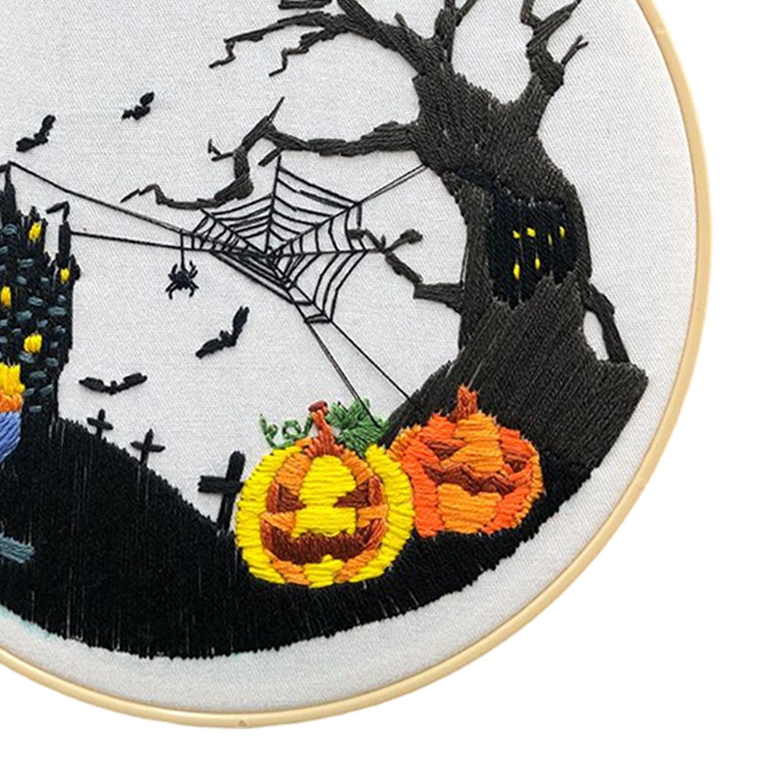 Embroidery Starter Kit Halloween Crafts Decorations Cross Stitch for Adult Pumpkin Castle