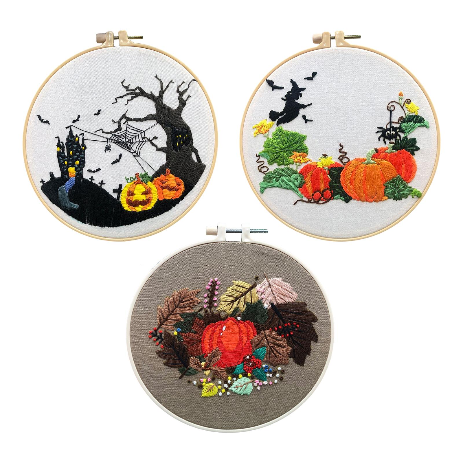 Embroidery Starter Kit Halloween Crafts Decorations Cross Stitch for Adult Pumpkin Castle