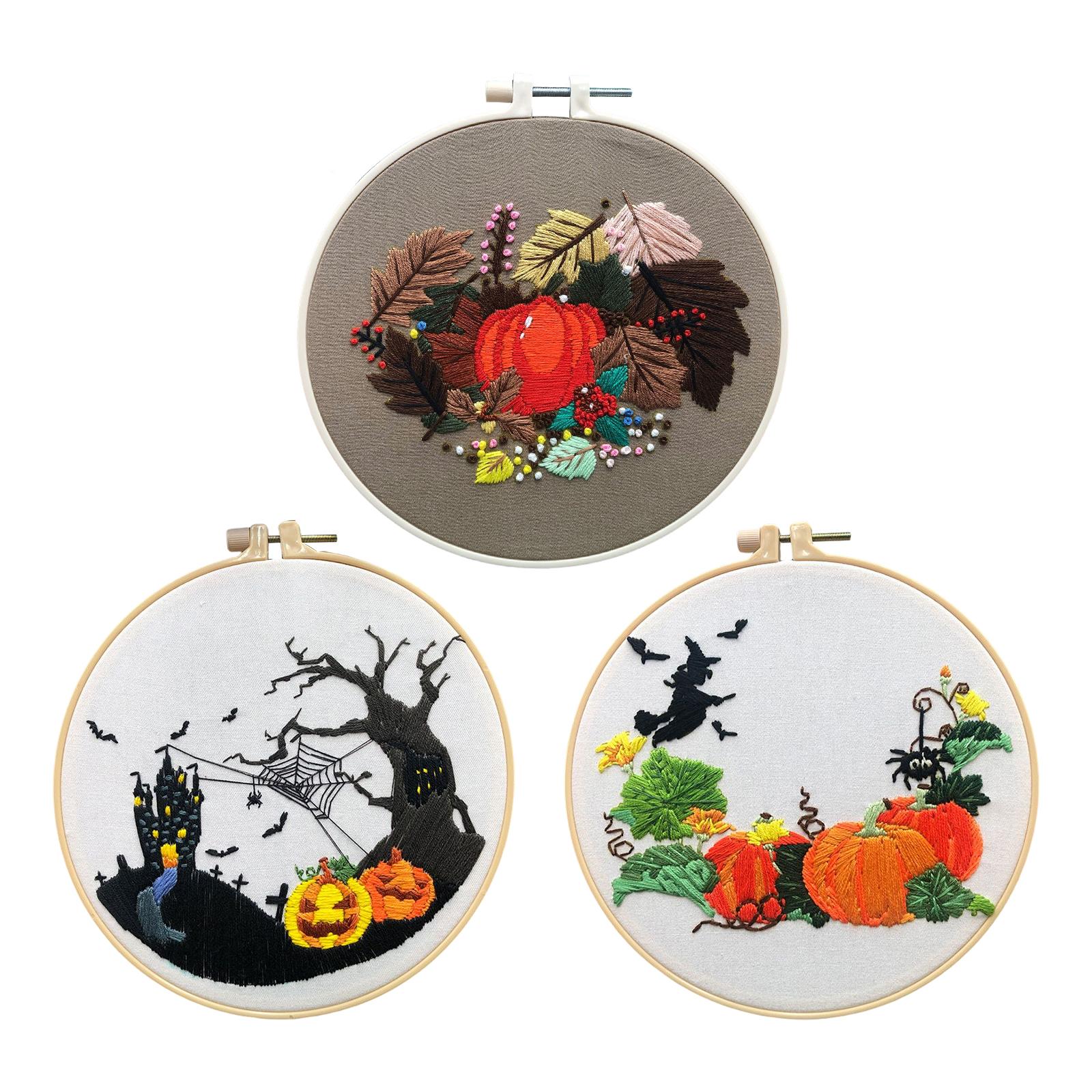 Embroidery Starter Kit Halloween Crafts Decorations Cross Stitch for Adult Pumpkin Castle
