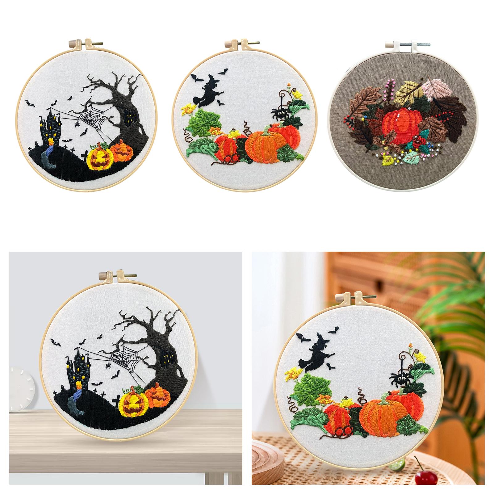 Embroidery Starter Kit Halloween Crafts Decorations Cross Stitch for Adult Pumpkin Castle