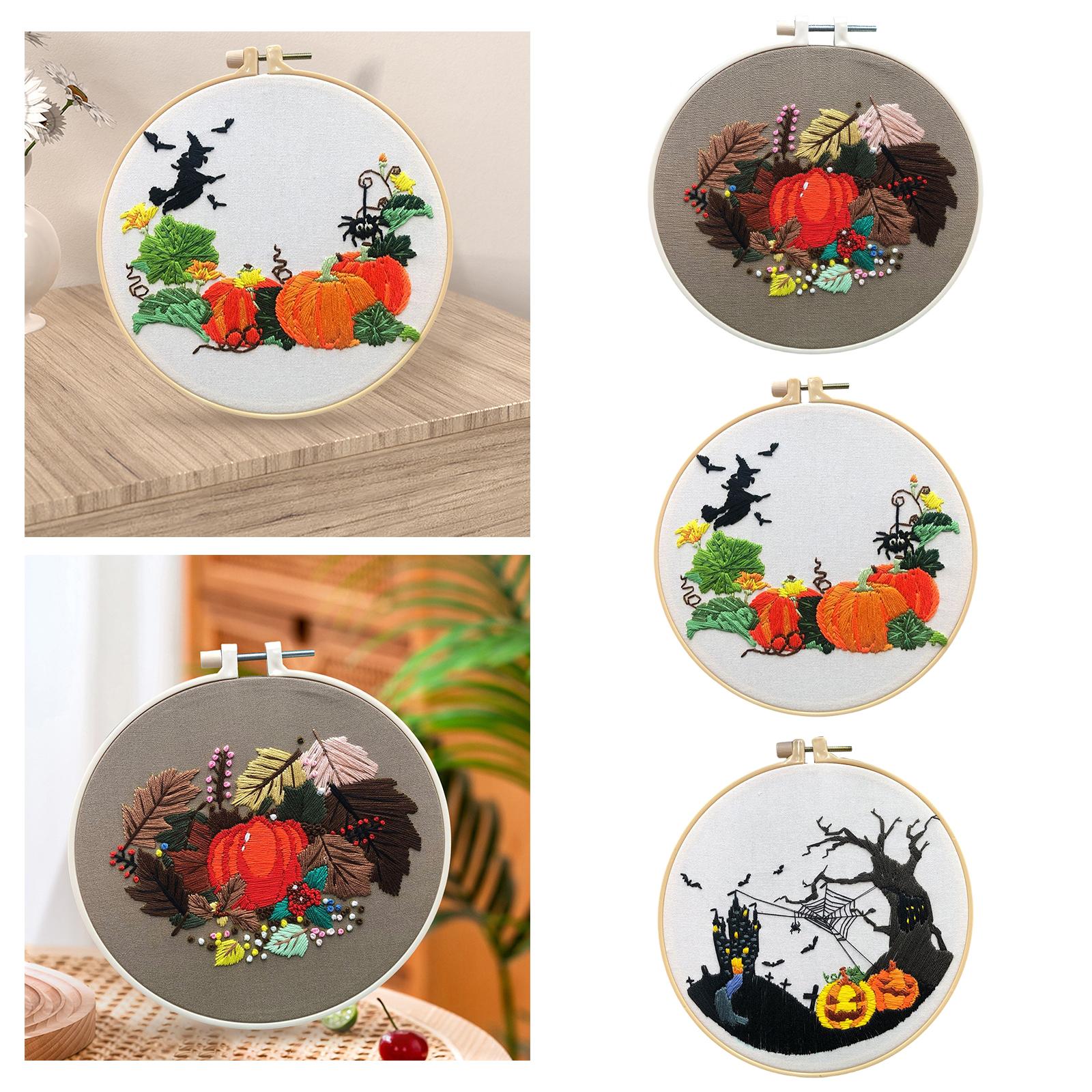 Embroidery Starter Kit Halloween Crafts Decorations Cross Stitch for Adult Pumpkin Castle
