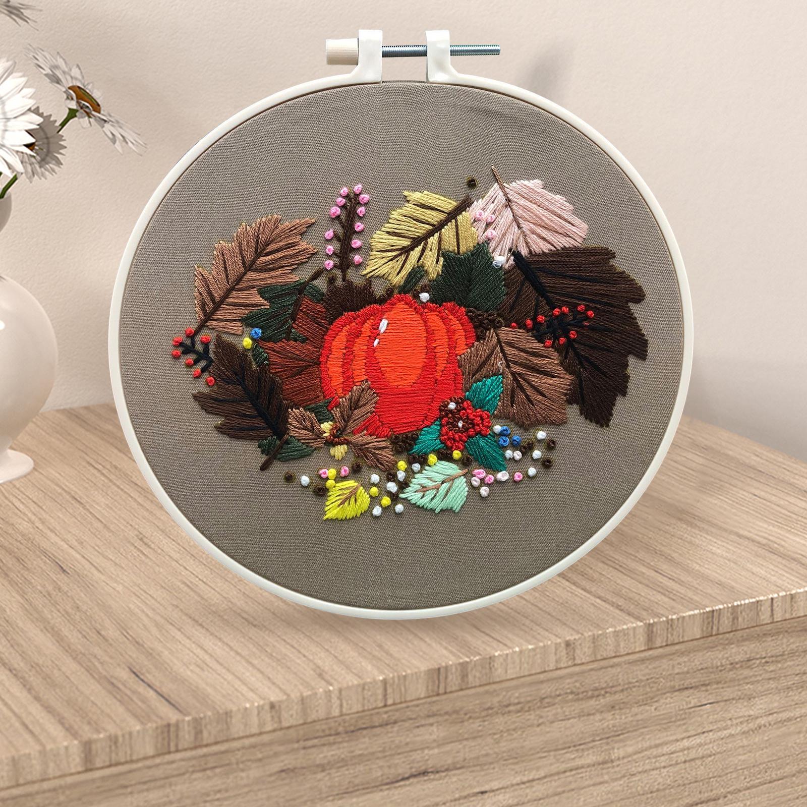 Embroidery Starter Kit Halloween Crafts Decorations Cross Stitch for Adult Maple Leaf