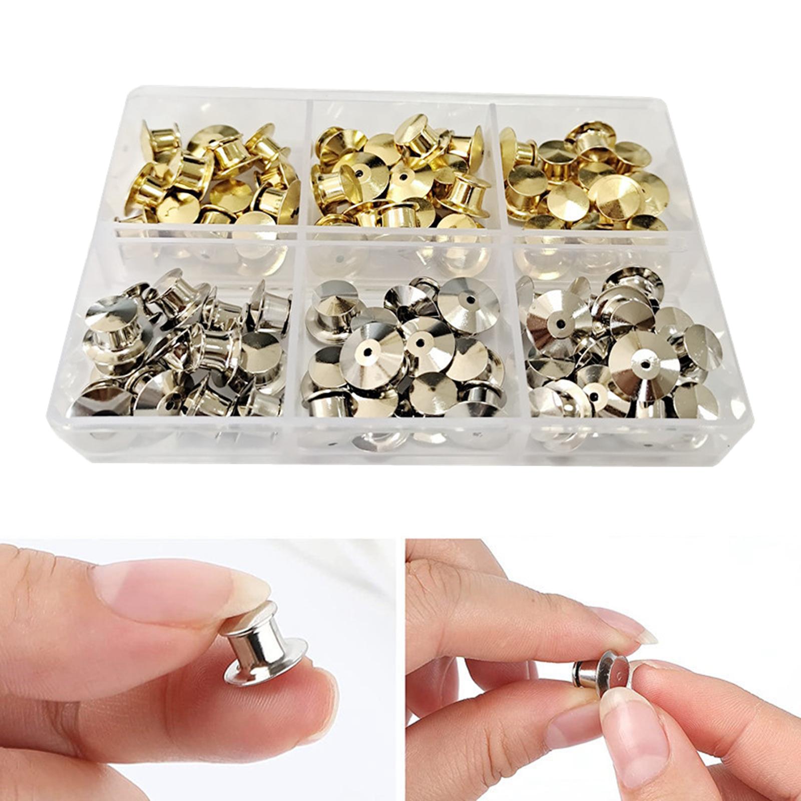 80x Metal Locking Pin Backs Clasp Locking Clasp Pins Keepers Multi-Purpose Gold+Silver