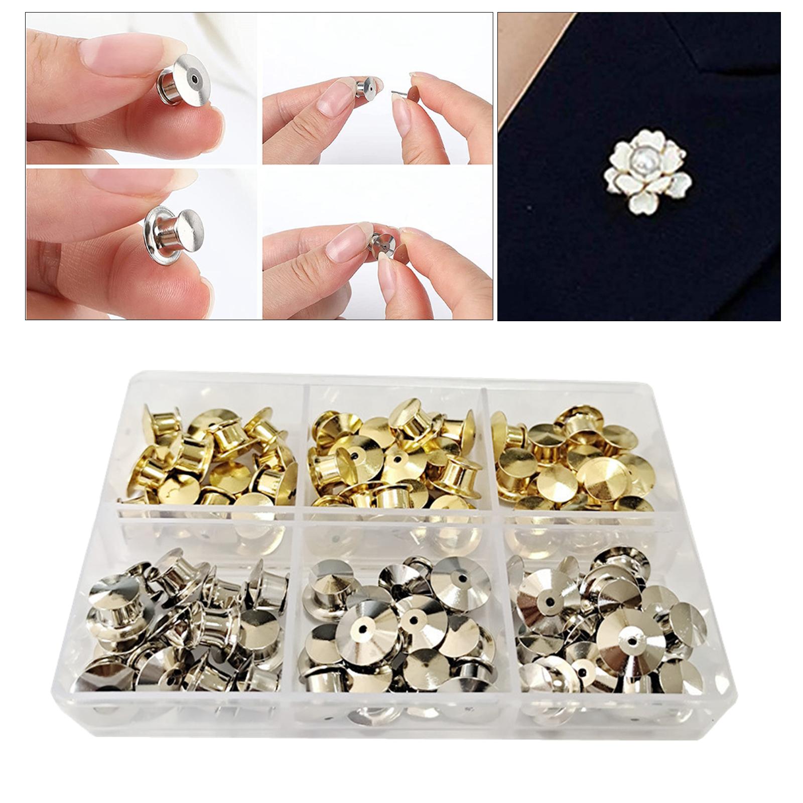 80x Metal Locking Pin Backs Clasp Locking Clasp Pins Keepers Multi-Purpose Gold+Silver