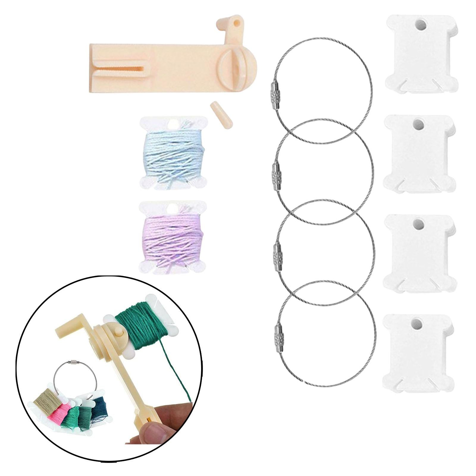 120x Plastic Floss Bobbins with Bobbin Winder Thread Cards for Cross Stitch