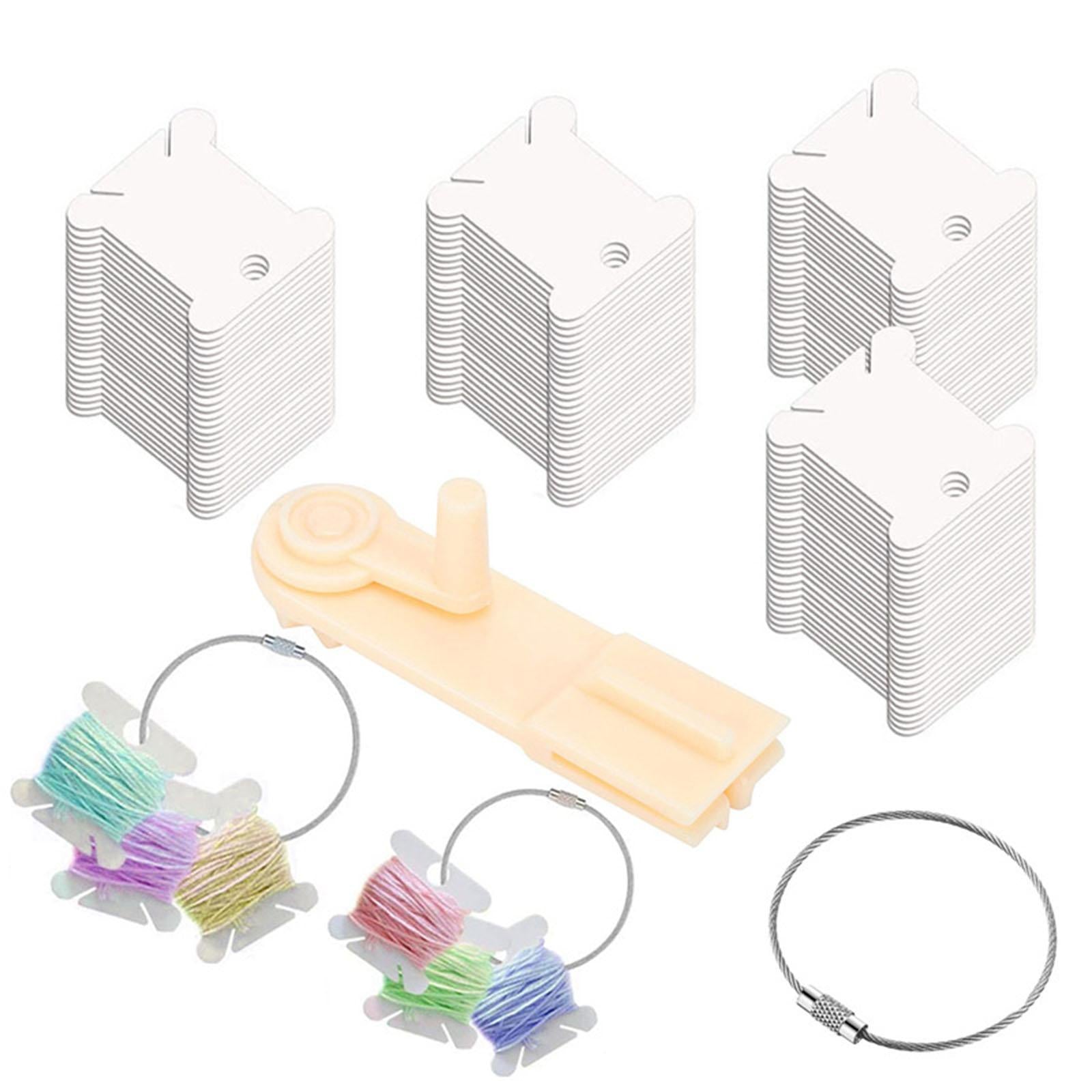 120x Plastic Floss Bobbins with Bobbin Winder Thread Cards for Cross Stitch