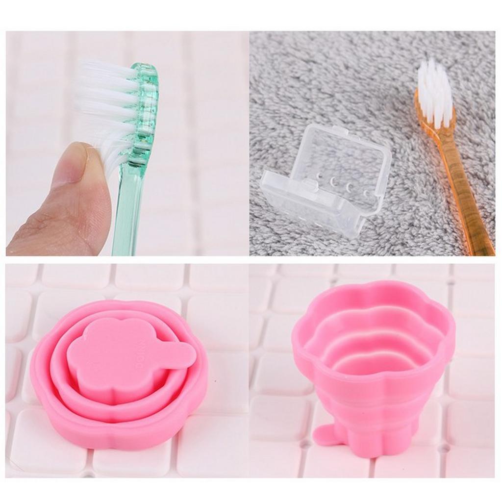Reusable Silicone Expandable Collapsible Travel Cup with Toothbrush Green