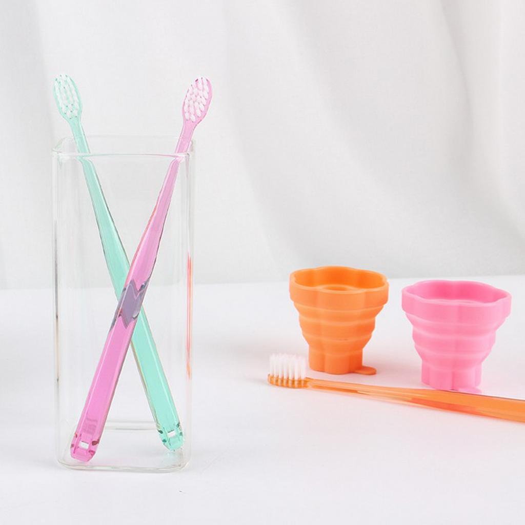 Reusable Silicone Expandable Collapsible Travel Cup with Toothbrush Green