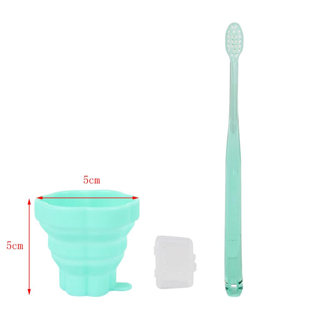 Reusable Silicone Expandable Collapsible Travel Cup with Toothbrush Green