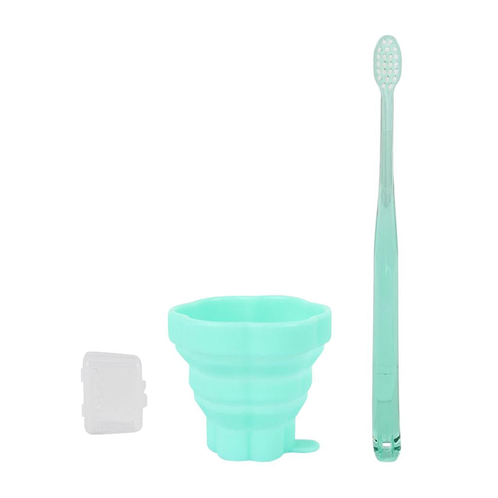 Reusable Silicone Expandable Collapsible Travel Cup with Toothbrush Green