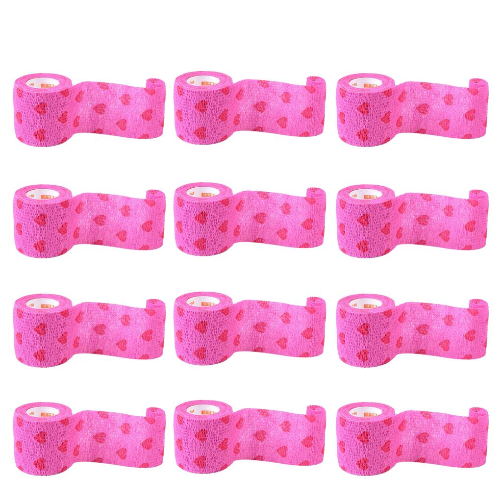 12pcs Non Woven Self Adhesive Cohesive Wrap Bandage Tape Red Heart