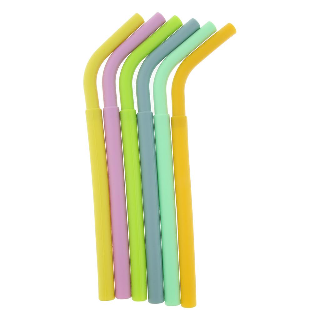 6x Silicone Flexible Reusable Straight Bendy Drinking Straws + Brush Set 01