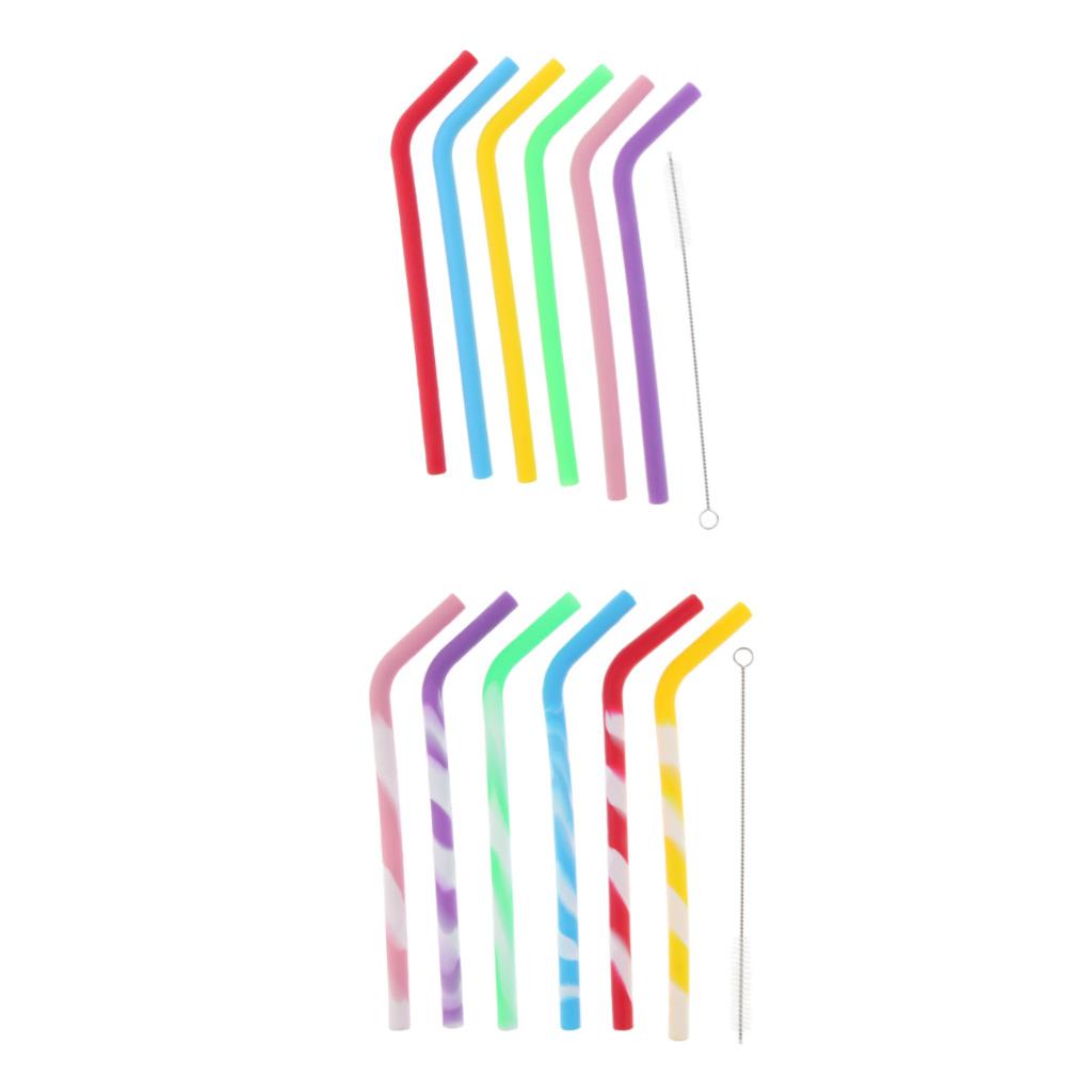 6 x Silicone Folding Drinking Straws with Brush Outdoor Drinkware Pure Color