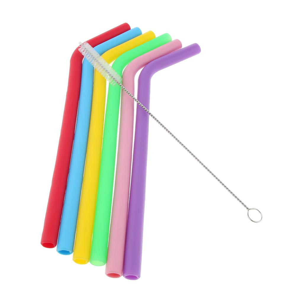 6 x Silicone Folding Drinking Straws with Brush Outdoor Drinkware Pure Color