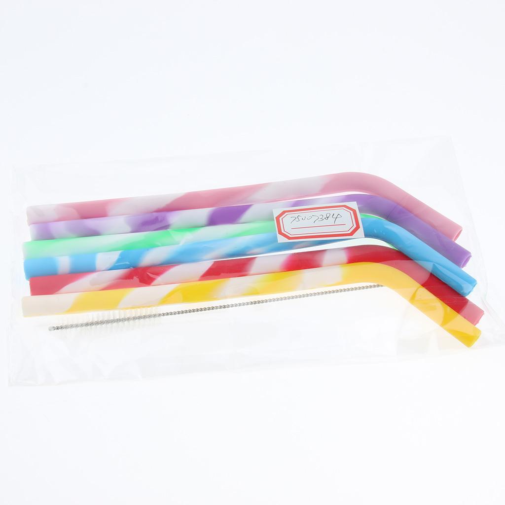 6 x Silicone Folding Drinking Straws with Brush Outdoor Drinkware Thread