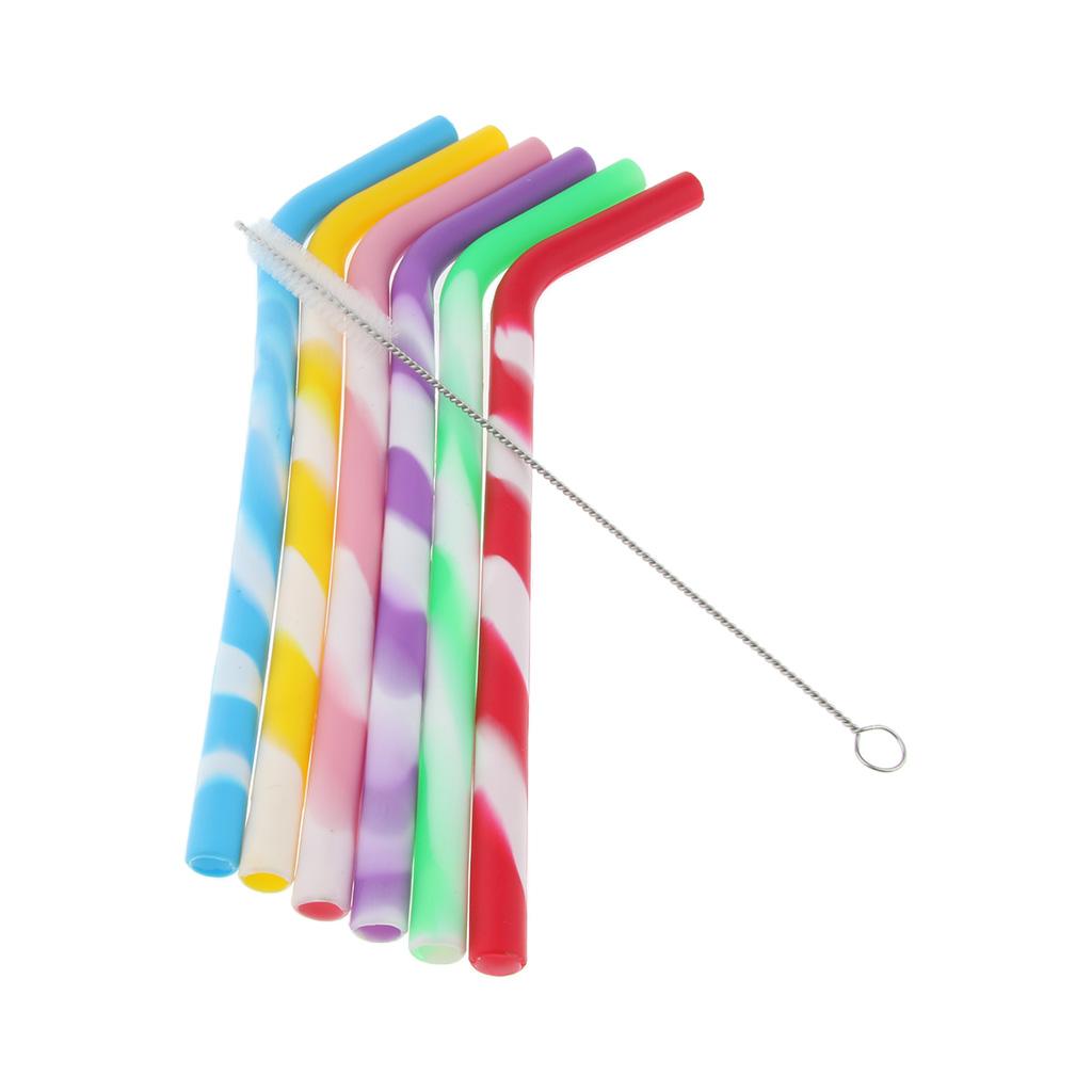 6 x Silicone Folding Drinking Straws with Brush Outdoor Drinkware Thread