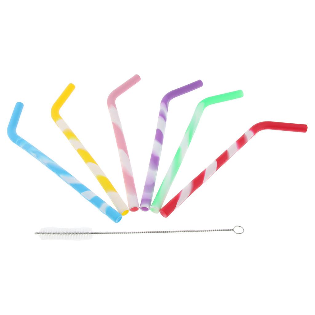 6 x Silicone Folding Drinking Straws with Brush Outdoor Drinkware Thread