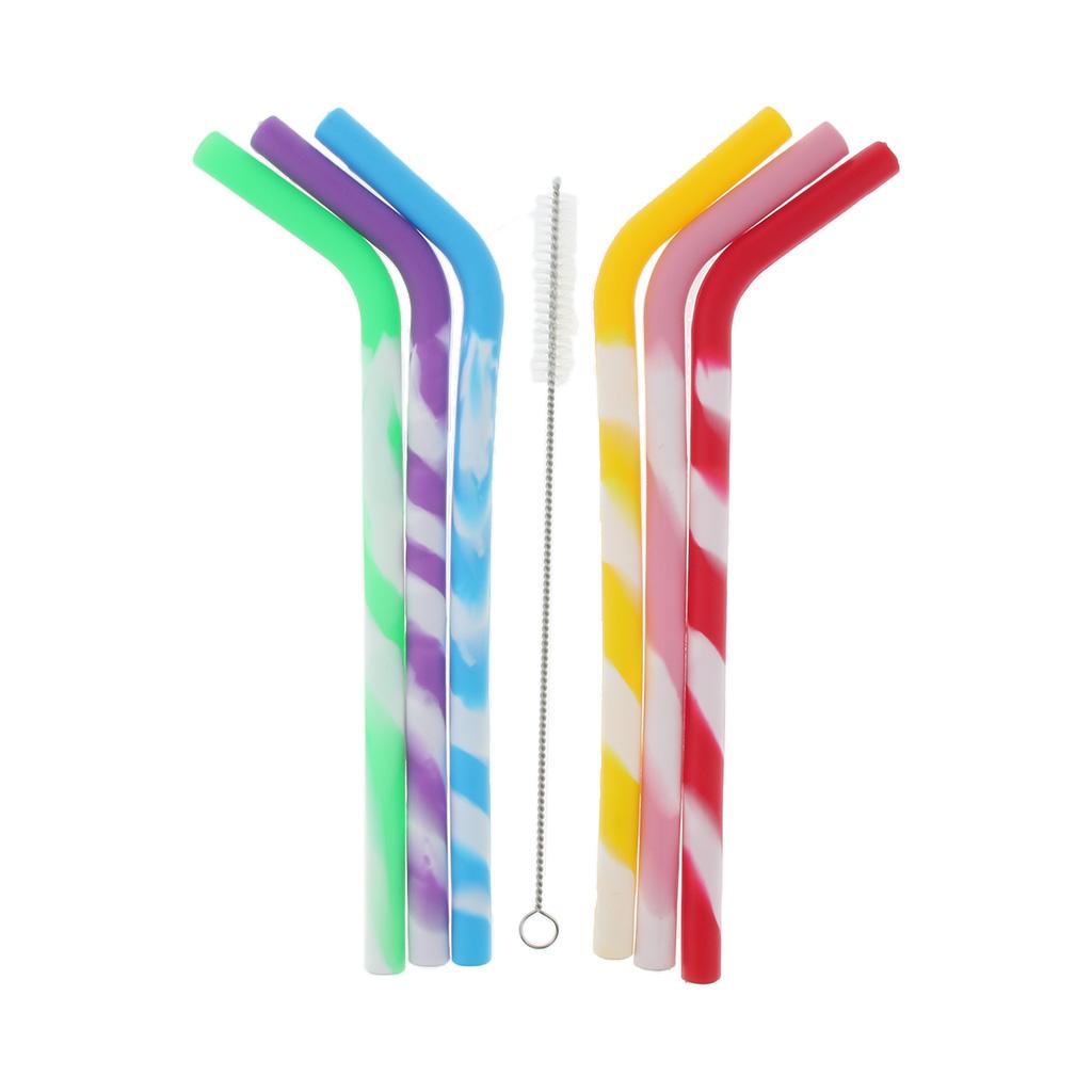 6 x Silicone Folding Drinking Straws with Brush Outdoor Drinkware Thread