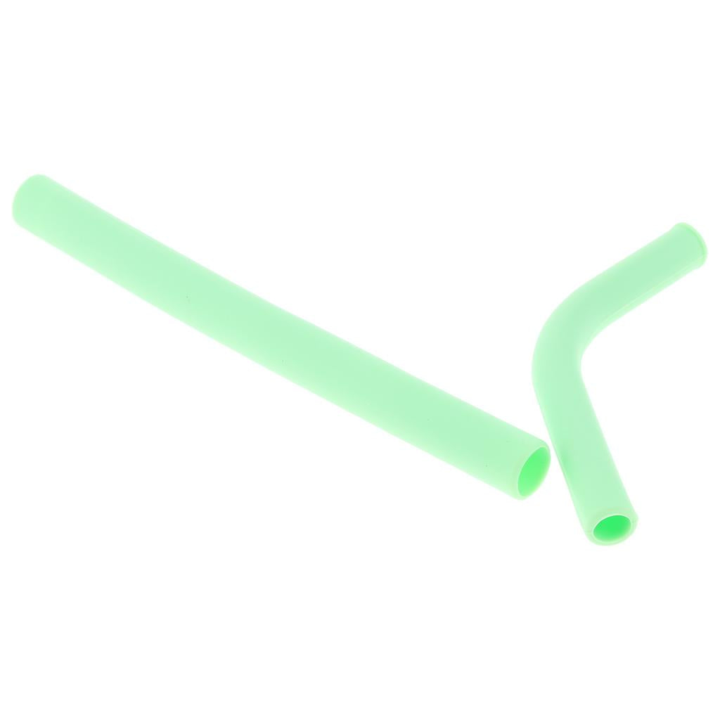 2pcs Silicone Flexible Reusable Straight Bendy Drinking Straws Green