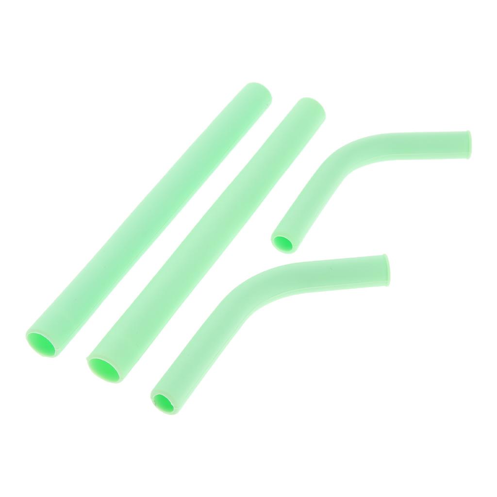 2pcs Silicone Flexible Reusable Straight Bendy Drinking Straws Green