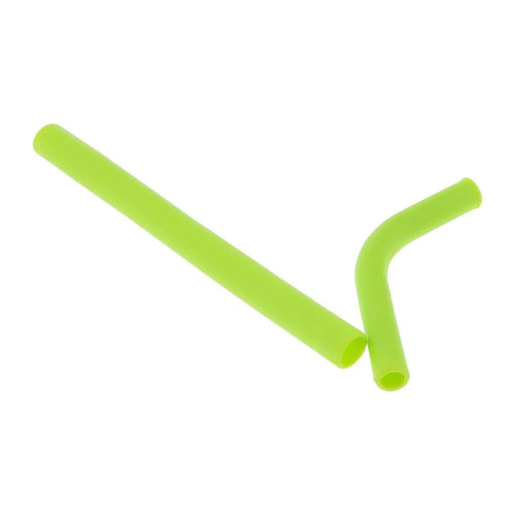 2pcs Silicone Flexible Reusable Straight Bendy Drinking Straws Dark Green