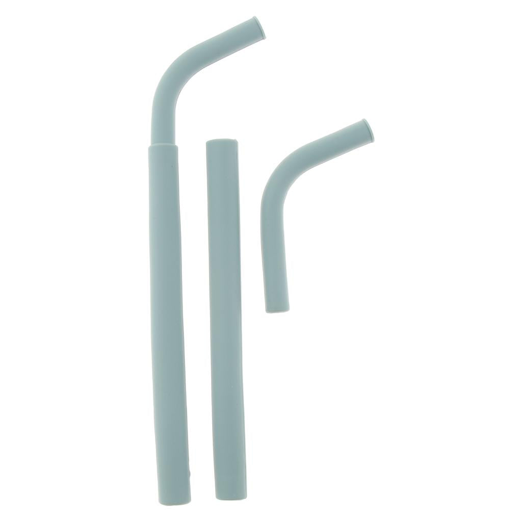 2pcs Silicone Flexible Reusable Straight Bendy Drinking Straws Gray