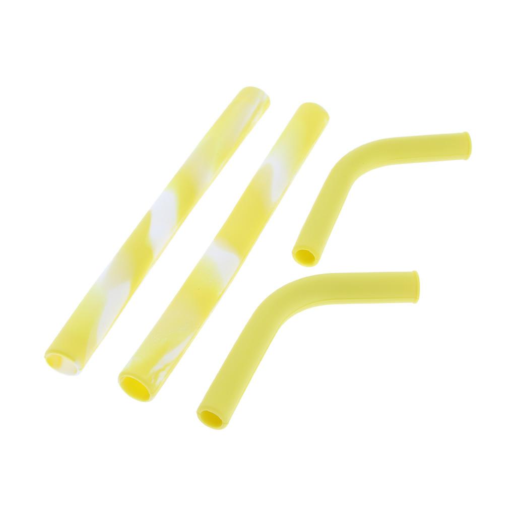 2 Pieces Silicone Folding Drinking Straws Outdoor Drinkware Deep Yellow