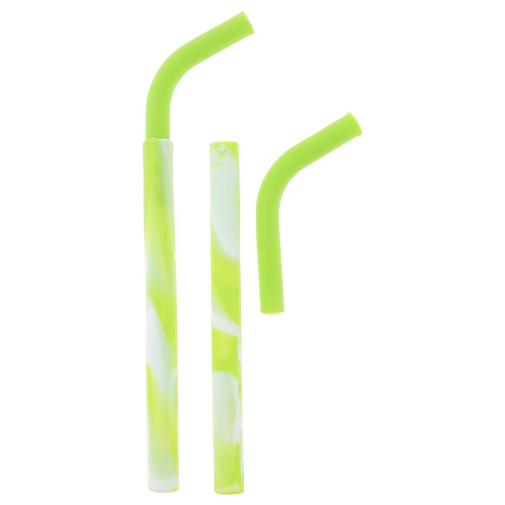 2 Pieces Silicone Folding Drinking Straws Outdoor Drinkware Green