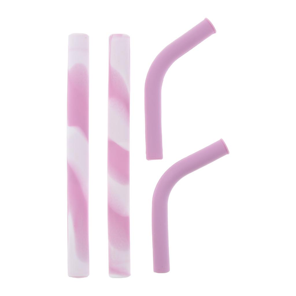 2 Pieces Silicone Folding Drinking Straws Outdoor Drinkware Light Purple